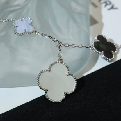 [RAFFINE]CLOVER BRACELET 5 MOTIFS MOP CHALCEDONY SILVER
