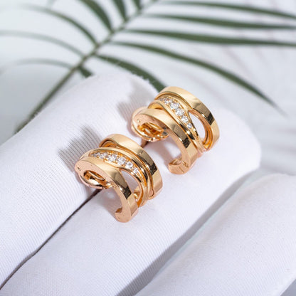 [RAFFINE]ZERO 1 PENDIENTES DE ORO ROSA CON DIAMANTES
