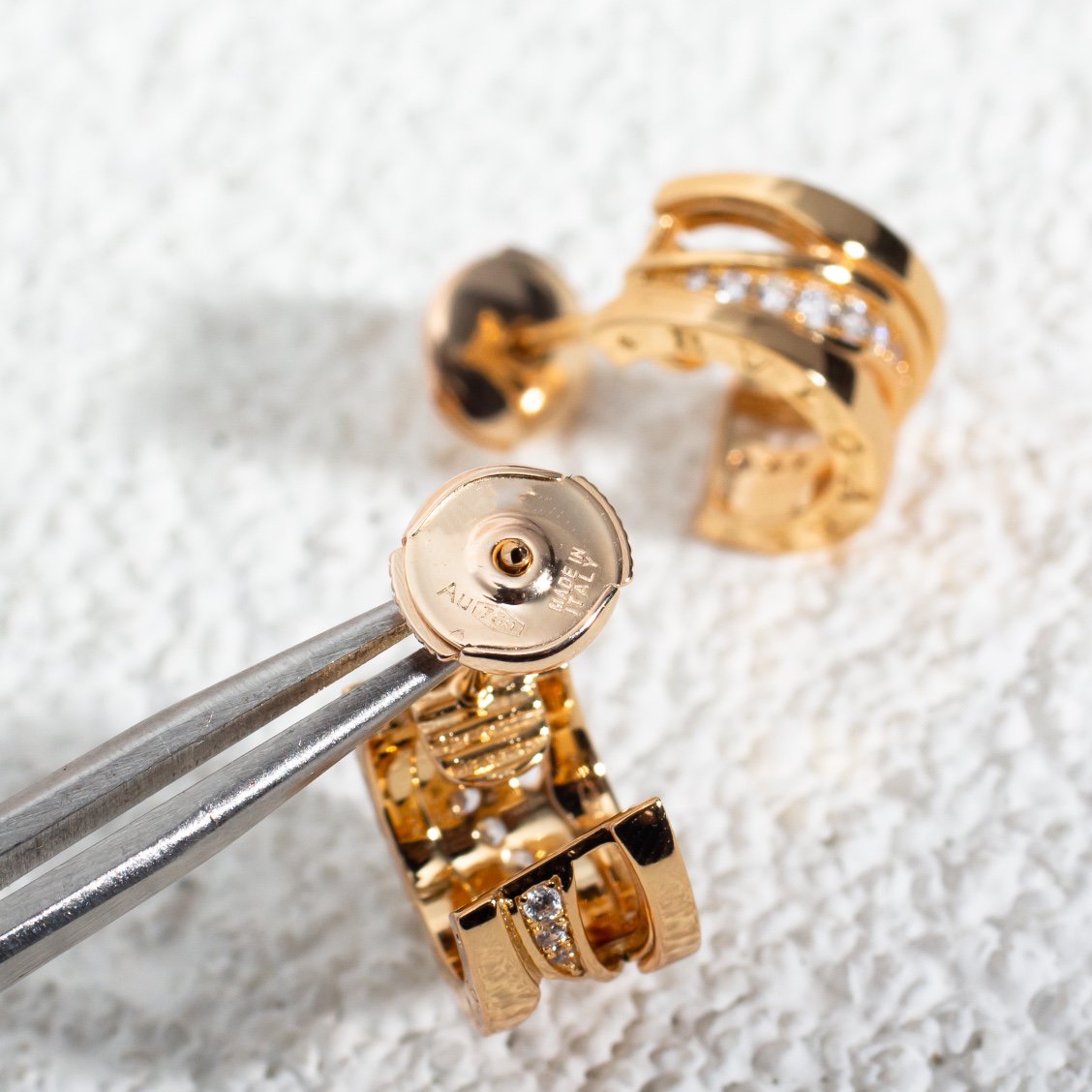 [RAFFINE]ZERO 1 PENDIENTES DE ORO ROSA CON DIAMANTES