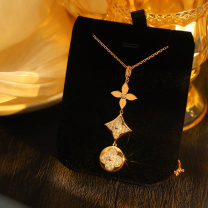 [RAFFINE]STAR AND SUN DIAMOND PINK GOLD NECKLACE