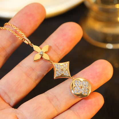 [RAFFINE]STAR AND SUN DIAMOND PINK GOLD NECKLACE