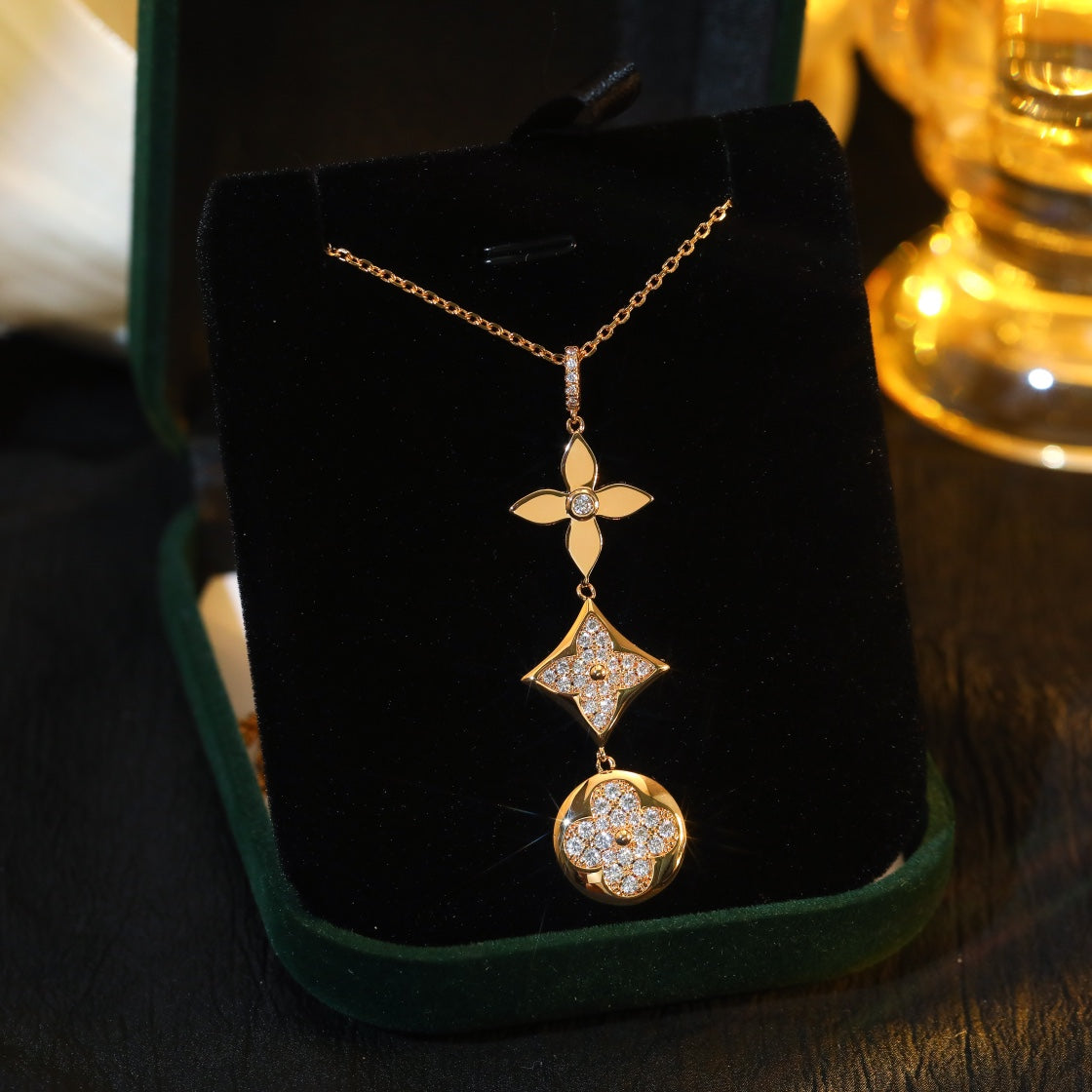 [RAFFINE]STAR AND SUN DIAMOND PINK GOLD NECKLACE