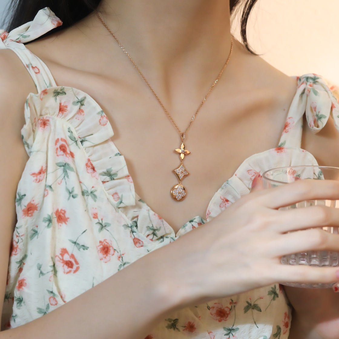 [RAFFINE]STAR AND SUN DIAMOND PINK GOLD NECKLACE