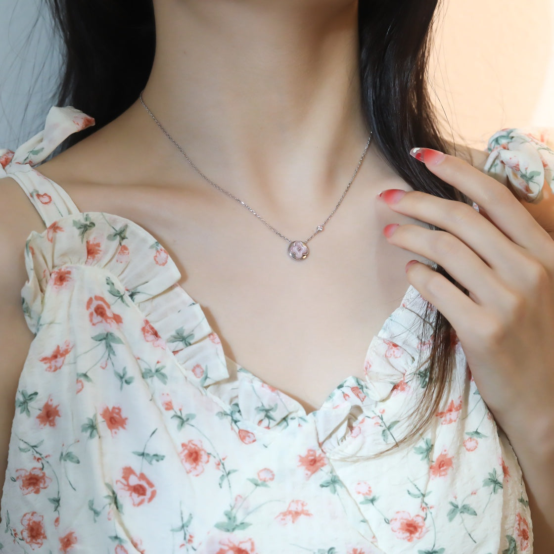 [RAFFINE]SUN PEDANT PINK GOLD 1 DIAMOND NECKLACE