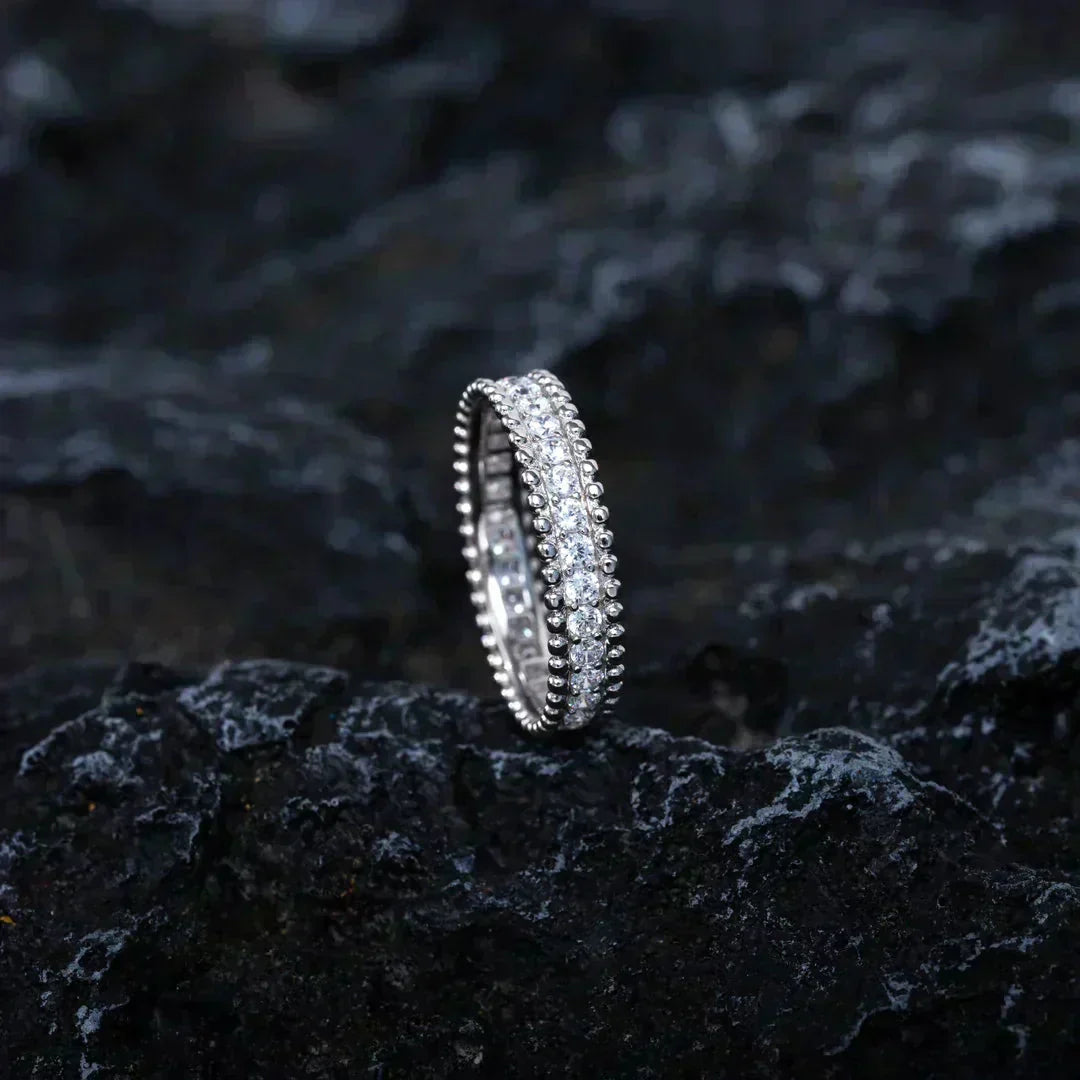 [RAFFINE] ANILLO DE PLATA CON DIAMANTES Y PERLEE