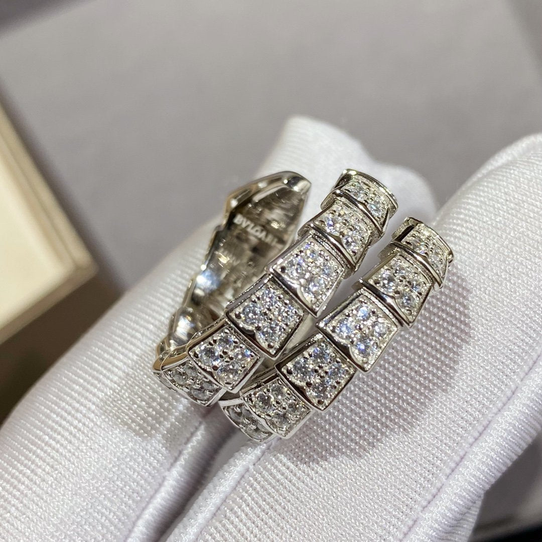[RAFFINE]SERPENTI DOUBLE RING SILVER DIAMOND PAVED