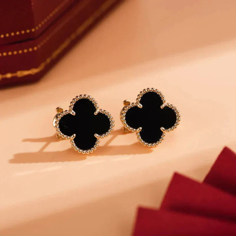 [RAFFINE]CLOVER MEDIUM 1 MOTIFS  ONYX STUD EARRINGS