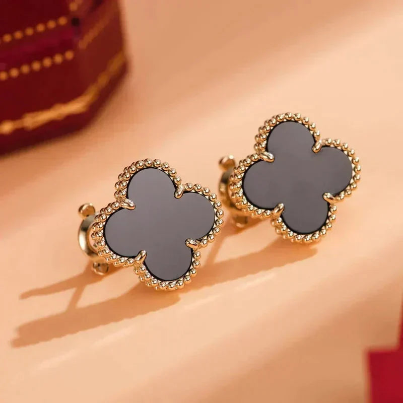 [RAFFINE]CLOVER MEDIUM 1 MOTIFS  ONYX STUD EARRINGS
