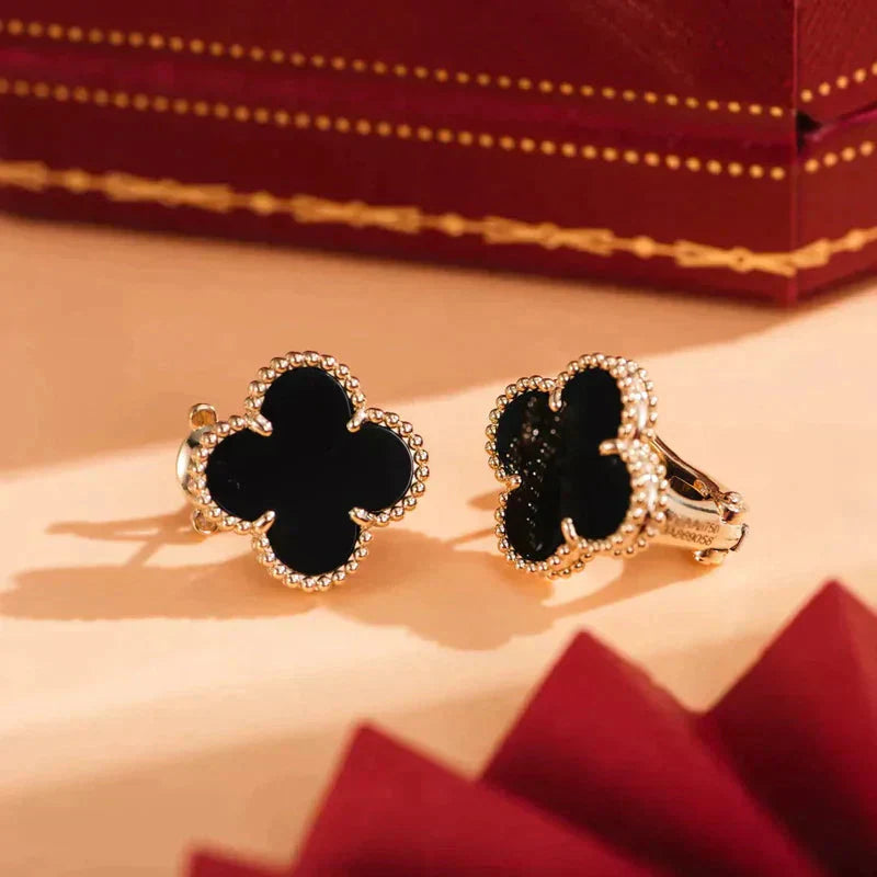 [RAFFINE]CLOVER MEDIUM 1 MOTIFS  ONYX STUD EARRINGS
