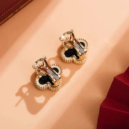 [RAFFINE]CLOVER MEDIUM 1 MOTIFS  ONYX STUD EARRINGS