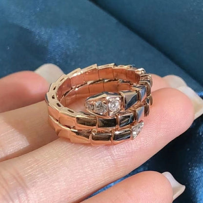[RAFFINE] ANILLO SERPIENTE DE DOBLE HILERA DE DIAMANTES