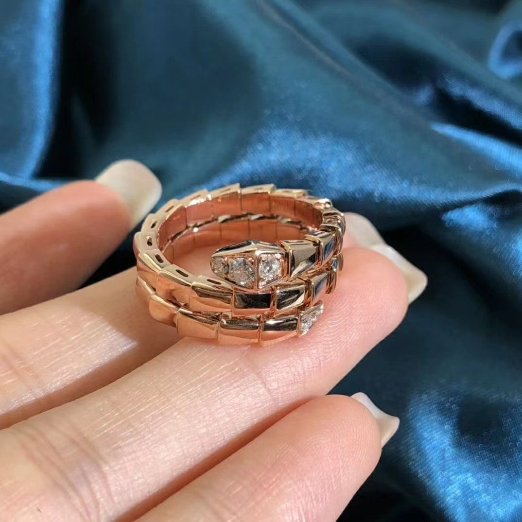 [RAFFINE] ANILLO SERPIENTE DE DOBLE HILERA DE DIAMANTES