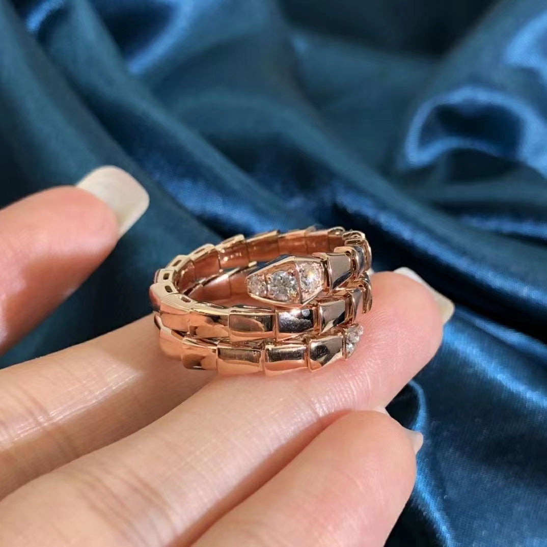 [RAFFINE] ANILLO SERPIENTE DE DOBLE HILERA DE DIAMANTES