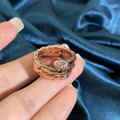 [RAFFINE] ANILLO SERPIENTE DE DOBLE HILERA DE DIAMANTES