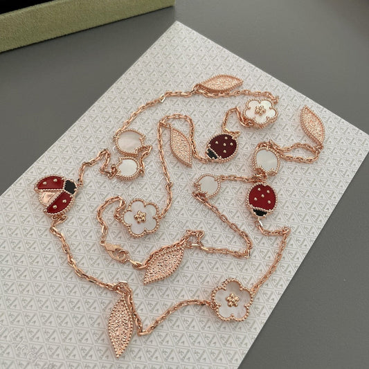 [RAFFINE]LUCKY SPRING 15 MOTIFS ROSE GOLD NECKLACE