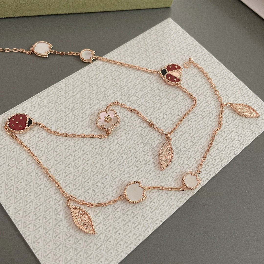 [RAFFINE]LUCKY SPRING 15 MOTIFS ROSE GOLD NECKLACE