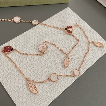 [RAFFINE]LUCKY SPRING 15 MOTIFS ROSE GOLD NECKLACE