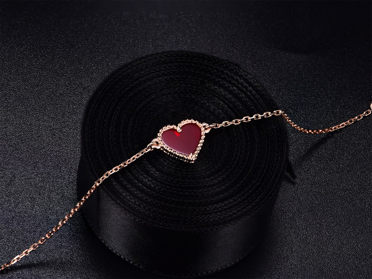 [RAFFINE]HEART CARNELIAN PINK GOLD BRACELET