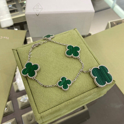 [RAFFINE]CLOVER 5 MOTIFS SIVLER MALACHITE BRACELET