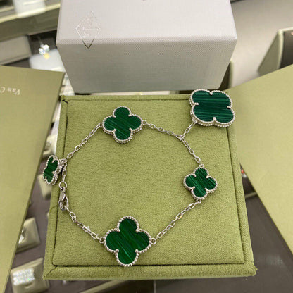 [RAFFINE]CLOVER 5 MOTIFS SIVLER MALACHITE BRACELET