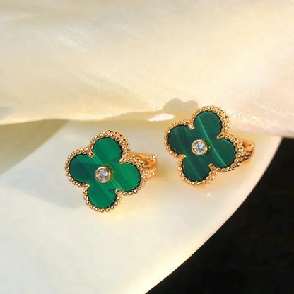 [RAFFINE]CLOVER MEDIUM 1 MOTIFS MALACHITE DIAMOND EARRINGS