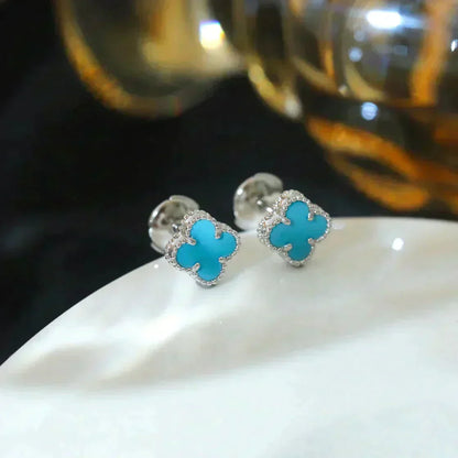 [RAFFINE]CLOVER MINI 9.5MM ONYX STUD EARRINGS SILVER