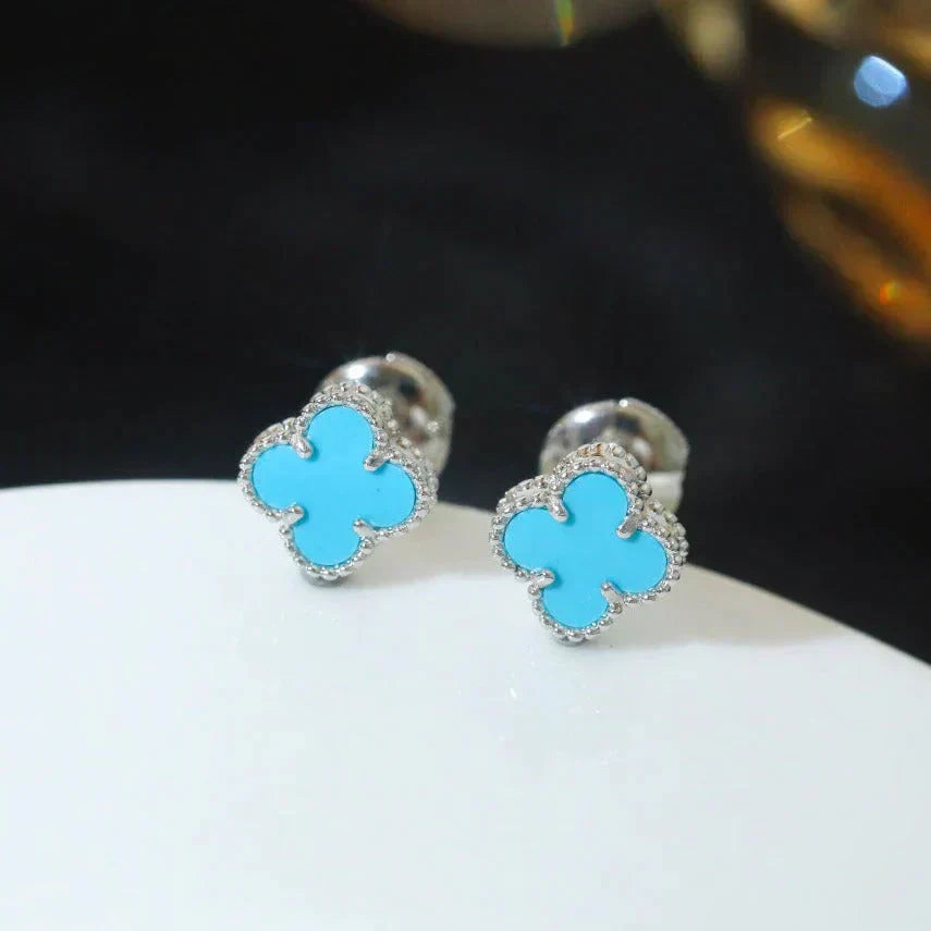[RAFFINE]CLOVER MINI 9.5MM ONYX STUD EARRINGS SILVER