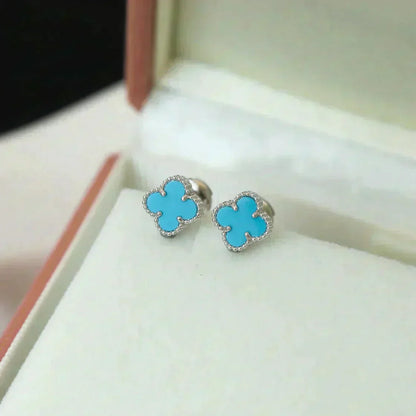 [RAFFINE]CLOVER MINI 9.5MM ONYX STUD EARRINGS SILVER