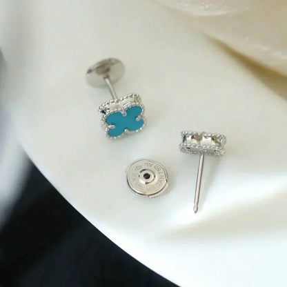 [RAFFINE]CLOVER MINI 9.5MM ONYX STUD EARRINGS SILVER