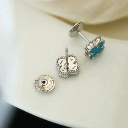 [RAFFINE]CLOVER MINI 9.5MM ONYX STUD EARRINGS SILVER