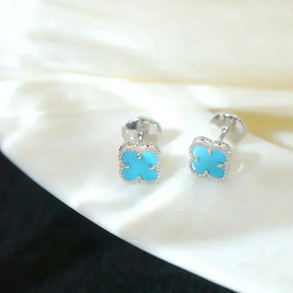 [RAFFINE]CLOVER MINI 9.5MM ONYX STUD EARRINGS SILVER