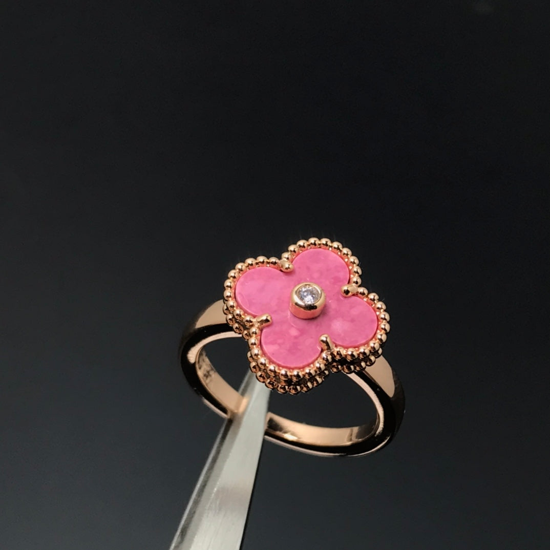 [RAFFINE]CLOVER RHODONITE ROSE GOLD RING