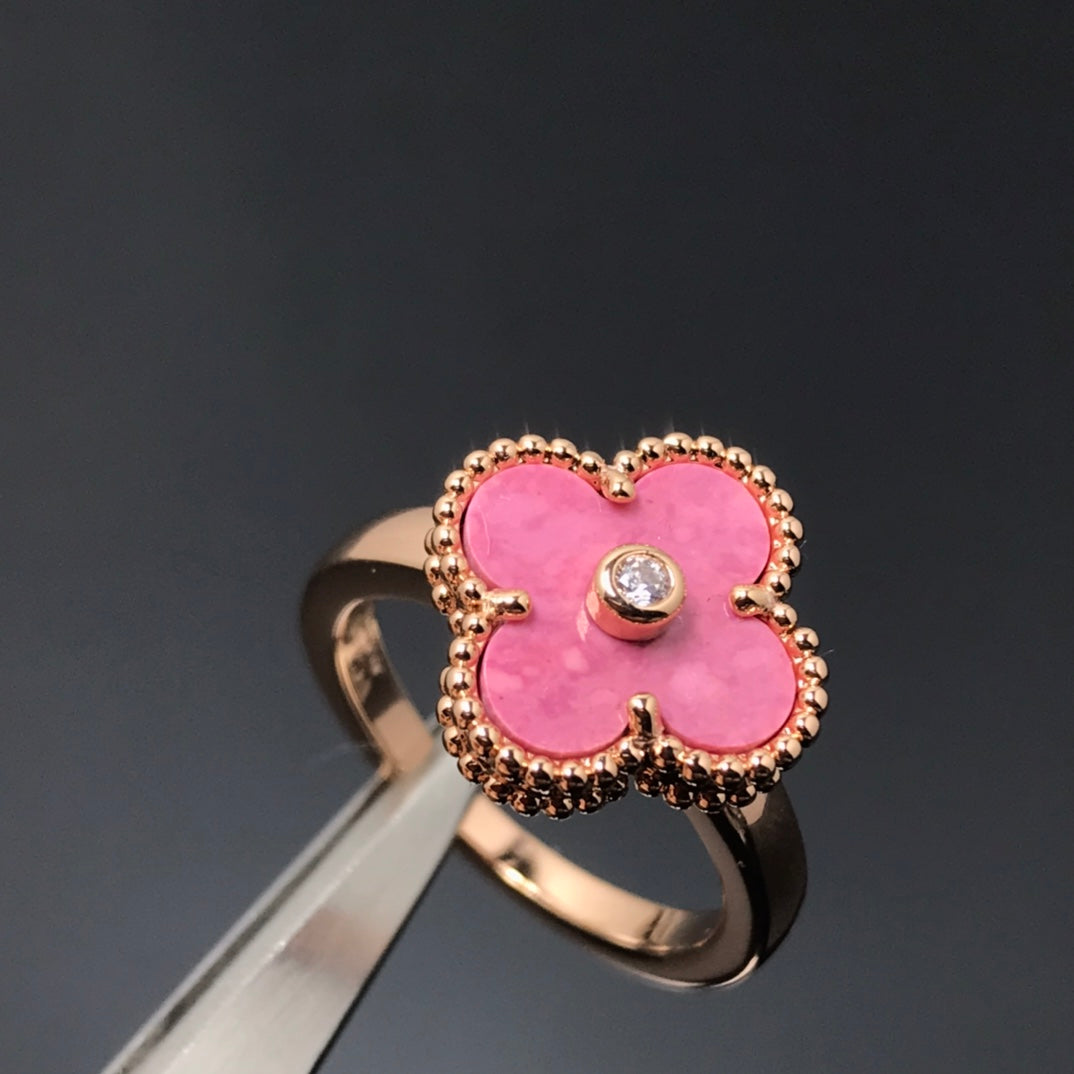 [RAFFINE]CLOVER RHODONITE ROSE GOLD RING