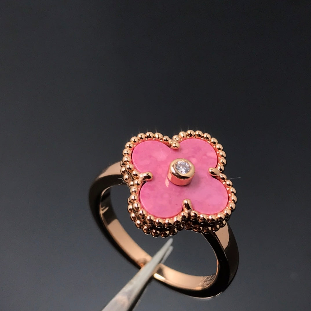 [RAFFINE]CLOVER RHODONITE ROSE GOLD RING