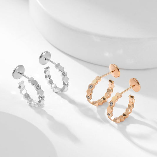 [RAFFINE]PENDIENTES DE ARO CON DIAMANTES BEE LOVE