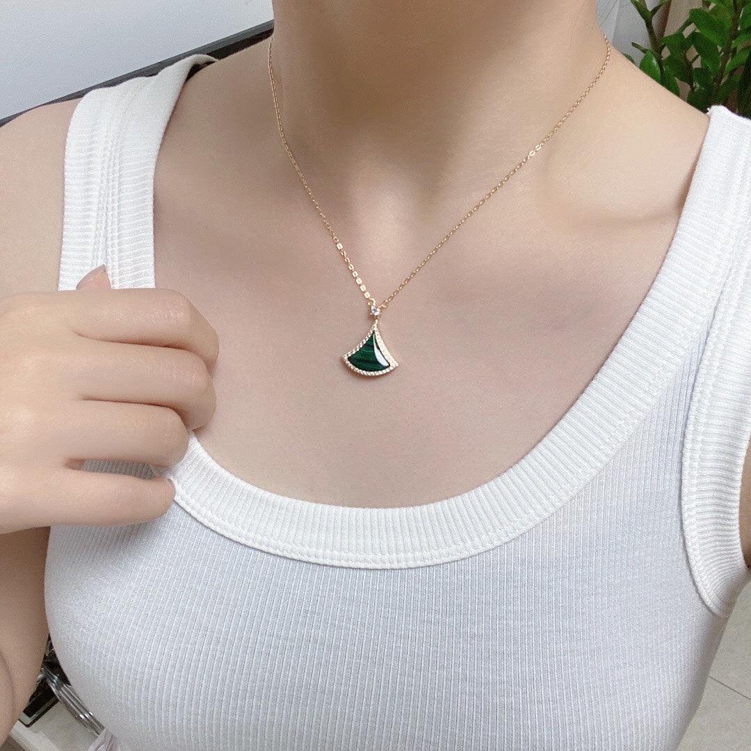 [Raffine]DREAM MALACHITE DIAMOND PAVED PINK GOLD NECKLACE