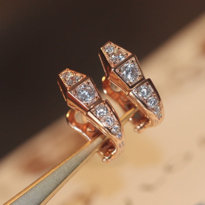 [RAFFINE] PENDIENTES SERPIENTE DE ORO ROSA CON DIAMANTES