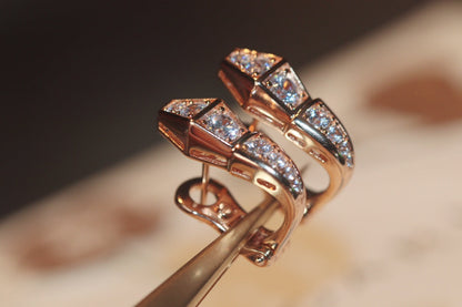 [RAFFINE] PENDIENTES SERPIENTE DE ORO ROSA CON DIAMANTES