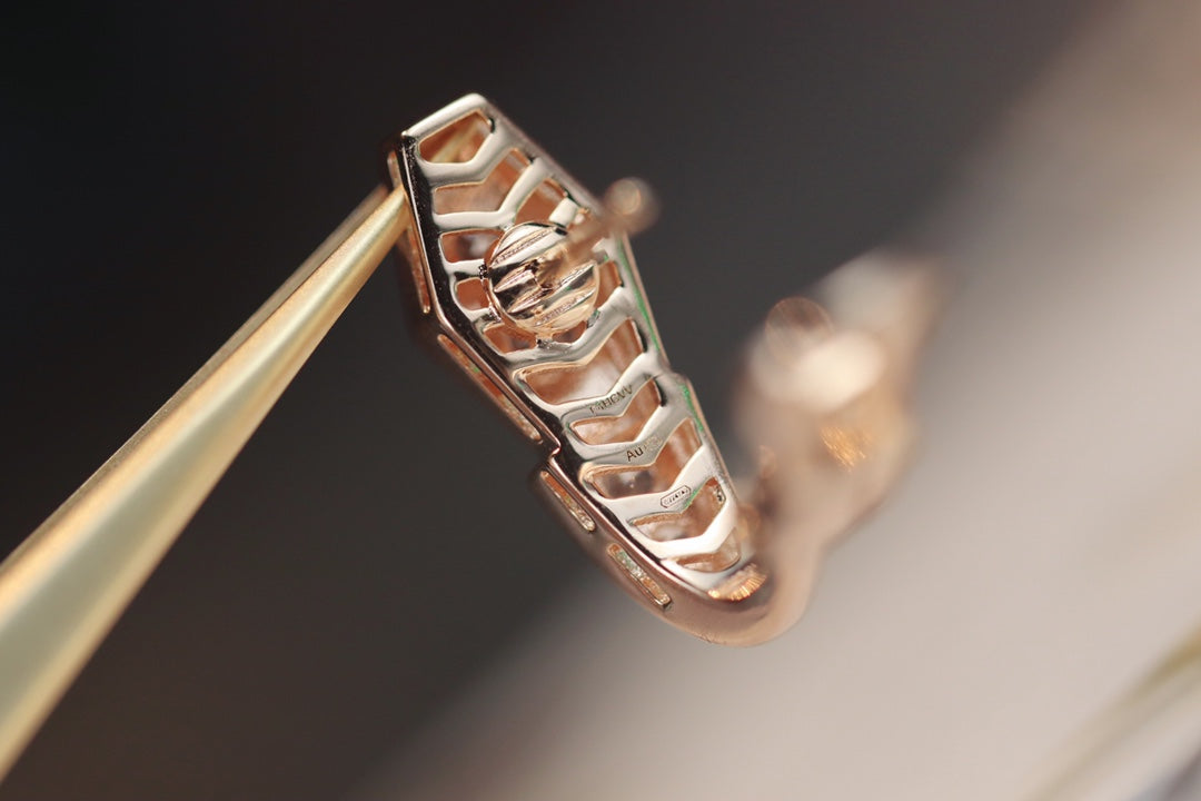[RAFFINE] PENDIENTES SERPIENTE DE ORO ROSA CON DIAMANTES
