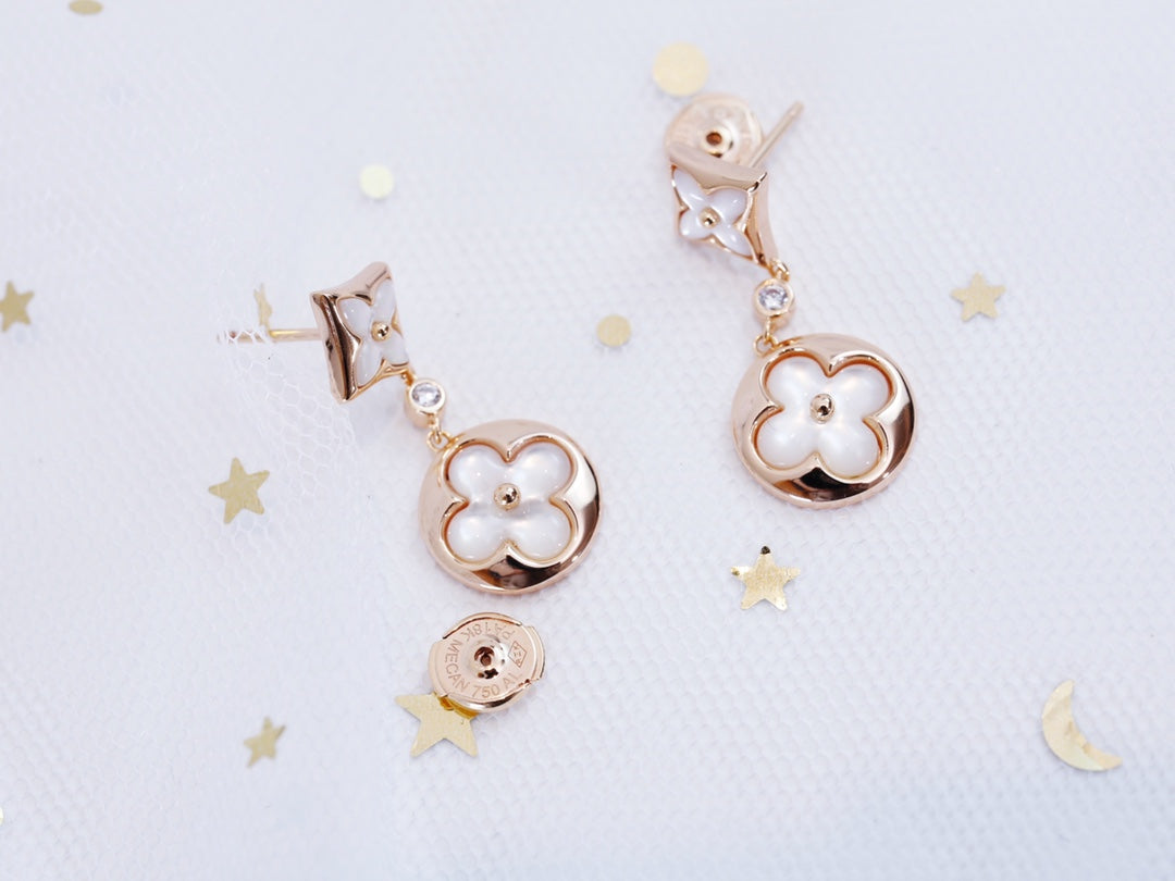 [RAFFINE] PENDIENTES DE LONGITUD DE TRAPEZOIDAL DE ORO ROSA CON ESTRELLA Y SOL