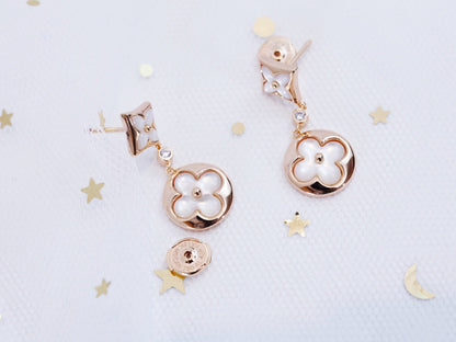 [RAFFINE] PENDIENTES DE LONGITUD DE TRAPEZOIDAL DE ORO ROSA CON ESTRELLA Y SOL