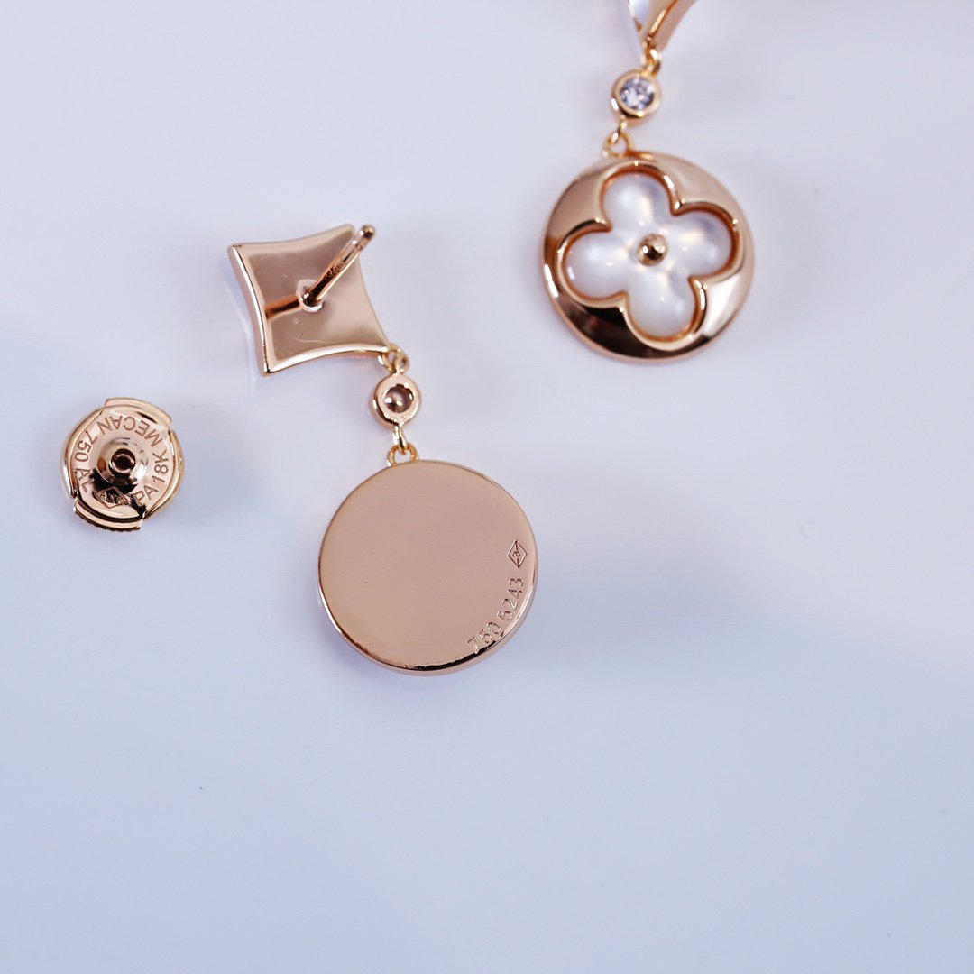 [RAFFINE] PENDIENTES DE LONGITUD DE TRAPEZOIDAL DE ORO ROSA CON ESTRELLA Y SOL