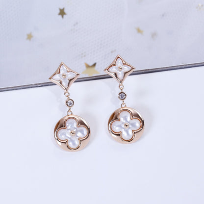 [RAFFINE] PENDIENTES DE LONGITUD DE TRAPEZOIDAL DE ORO ROSA CON ESTRELLA Y SOL