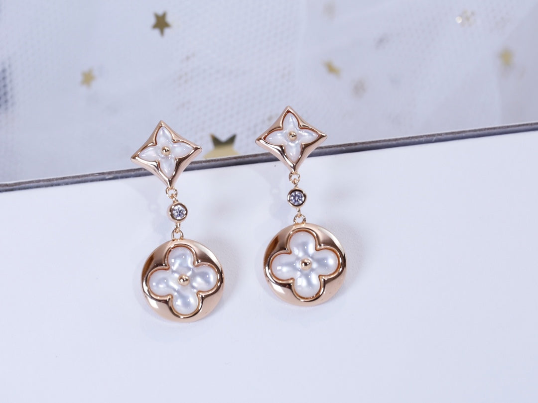 [RAFFINE] PENDIENTES DE LONGITUD DE TRAPEZOIDAL DE ORO ROSA CON ESTRELLA Y SOL