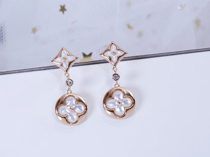[RAFFINE] PENDIENTES DE LONGITUD DE TRAPEZOIDAL DE ORO ROSA CON ESTRELLA Y SOL