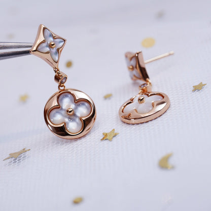 [RAFFINE] PENDIENTES DE LONGITUD DE TRAPEZOIDAL DE ORO ROSA CON ESTRELLA Y SOL