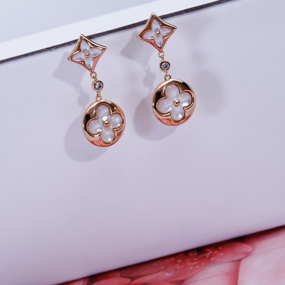 [RAFFINE] PENDIENTES DE LONGITUD DE TRAPEZOIDAL DE ORO ROSA CON ESTRELLA Y SOL