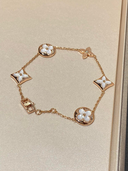 [RAFFINE]STAR AND SUN 5 MOTIF MOP PINK GOLD BRACELET