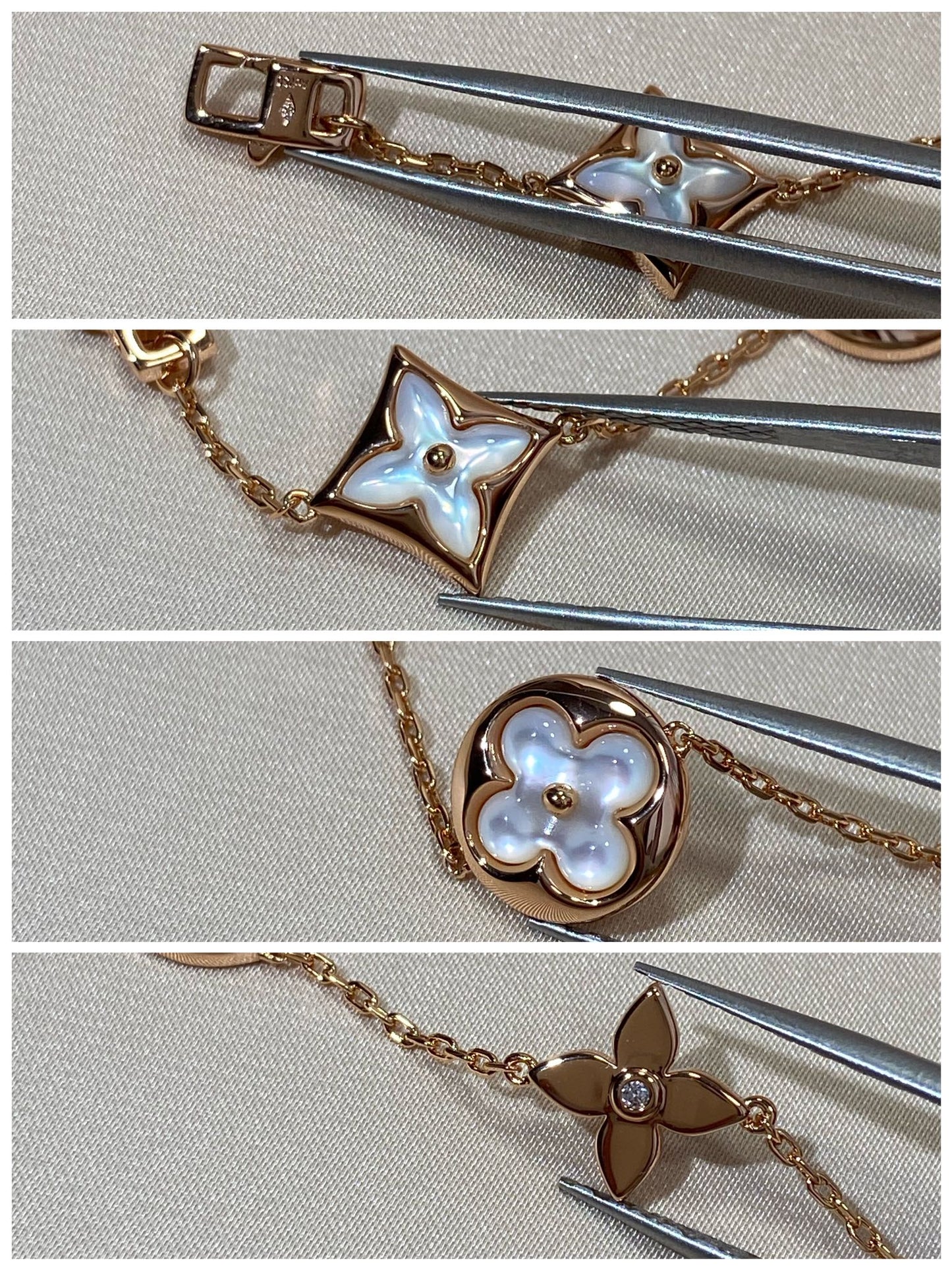 [RAFFINE]STAR AND SUN 5 MOTIF MOP PINK GOLD BRACELET