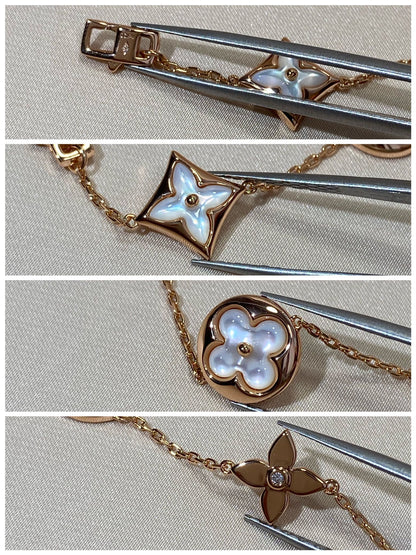[RAFFINE]STAR AND SUN 5 MOTIF MOP PINK GOLD BRACELET